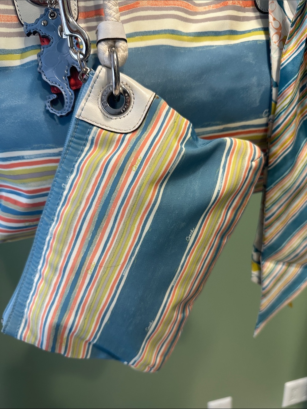 Coach Seaside Striped Canvas Tote, Scarf, Seahorse Hangtag & matching wristlet - Picture 6 of 15